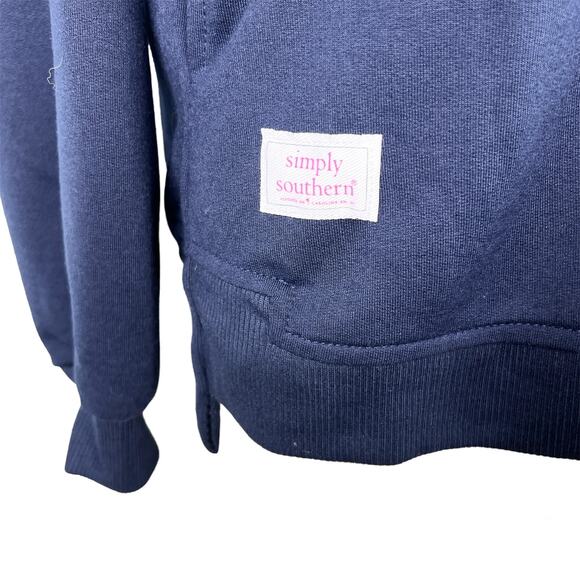 Simply Southern Weekend Sparkle Pullover Pockets Navy Pink Small New - Picture 15 of 15